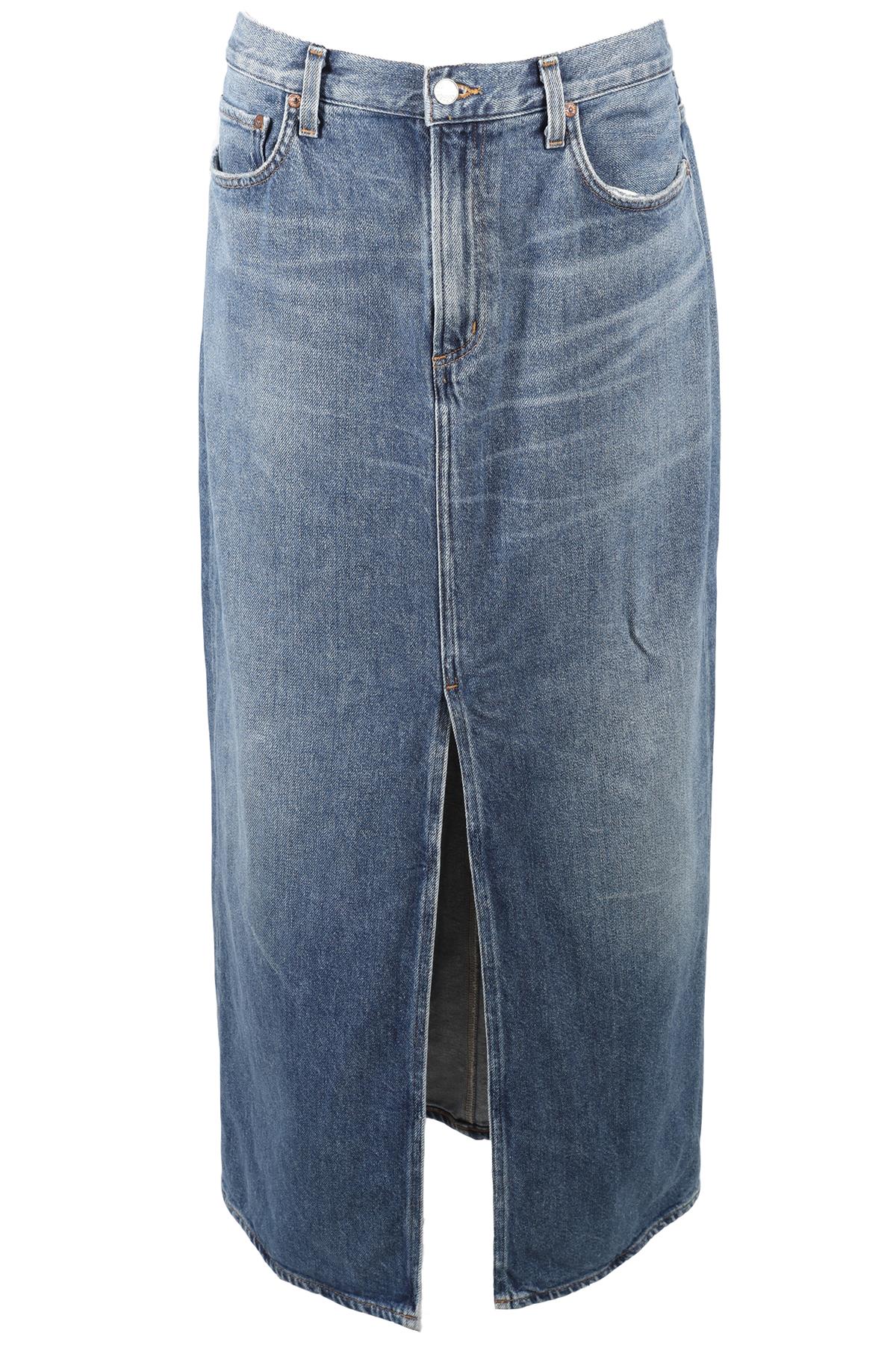 image of AGOLDE BLUE DENIM MAXI SKIRT W27 UK 8-10