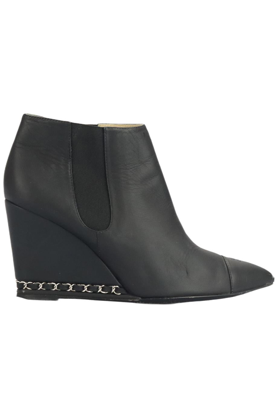 Image of CHANEL MATTE LEATHER WEDGE ANKLE BOOTS EU 39.5 UK 6.5 US 9.5