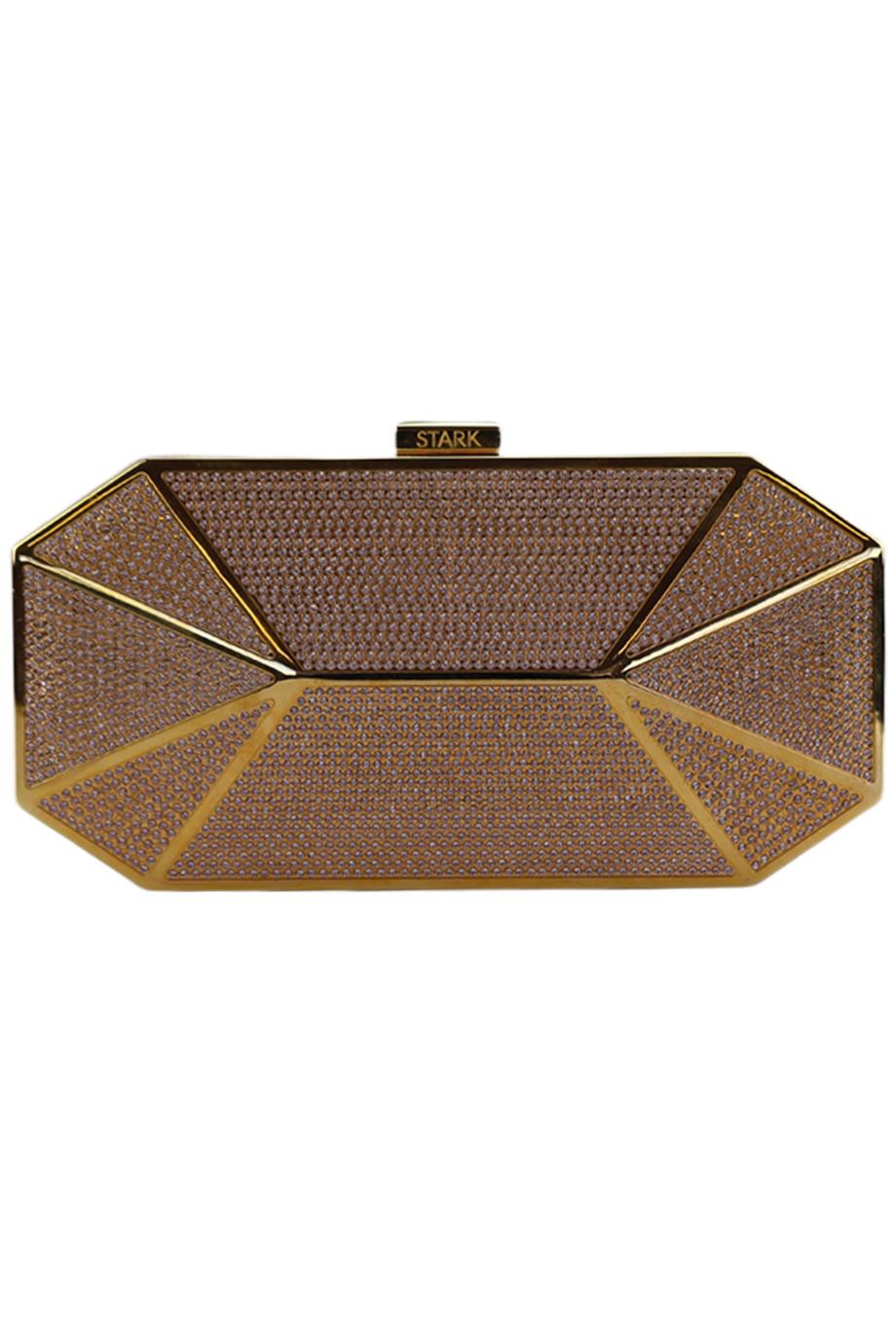 Image of STARK CRYSTAL EMBELLISHED GOLD TONE CLUTCH