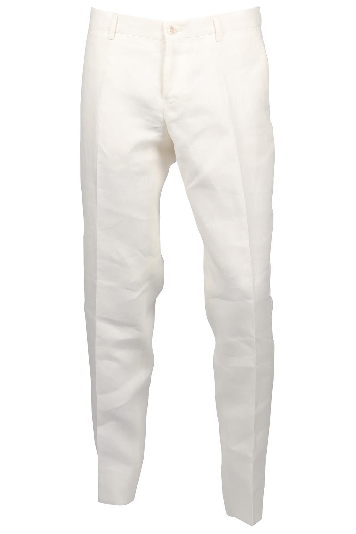 image of DOLCE & GABBANA WHITE MEN'S LINEN STRAIGHT LEG PANTS IT 48 UK 32