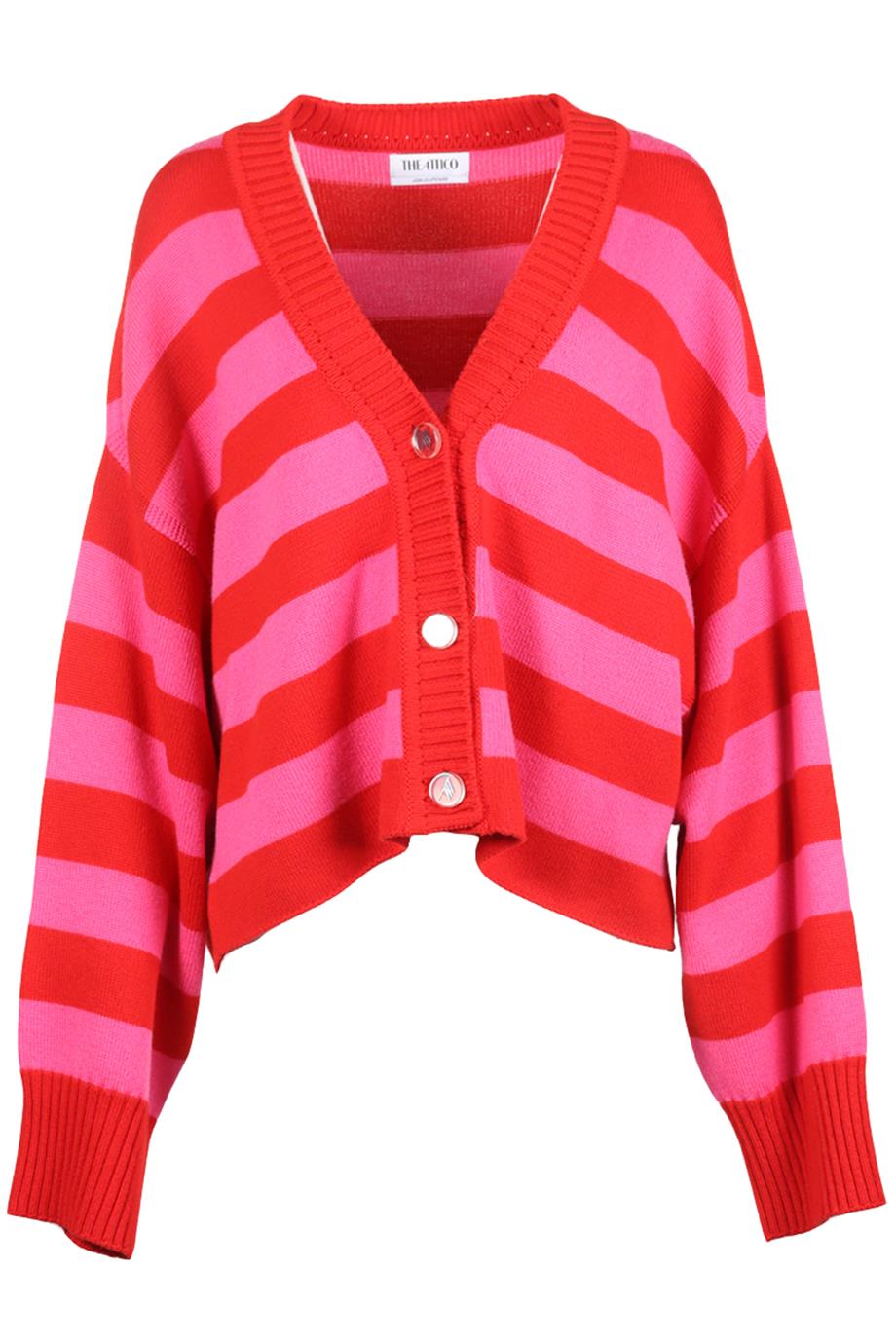 image of THE ATTICO STRIPPED WOOL CARDIGAN SMALL