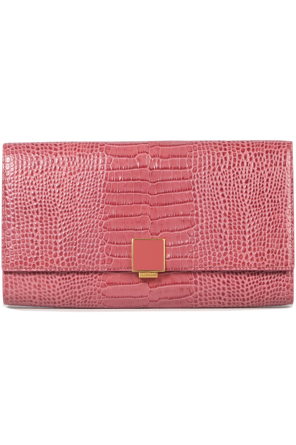 Image of SMYTHSON OF BOND STREET PINK CROC EFFECT LEATHER TRAVEL WALLET