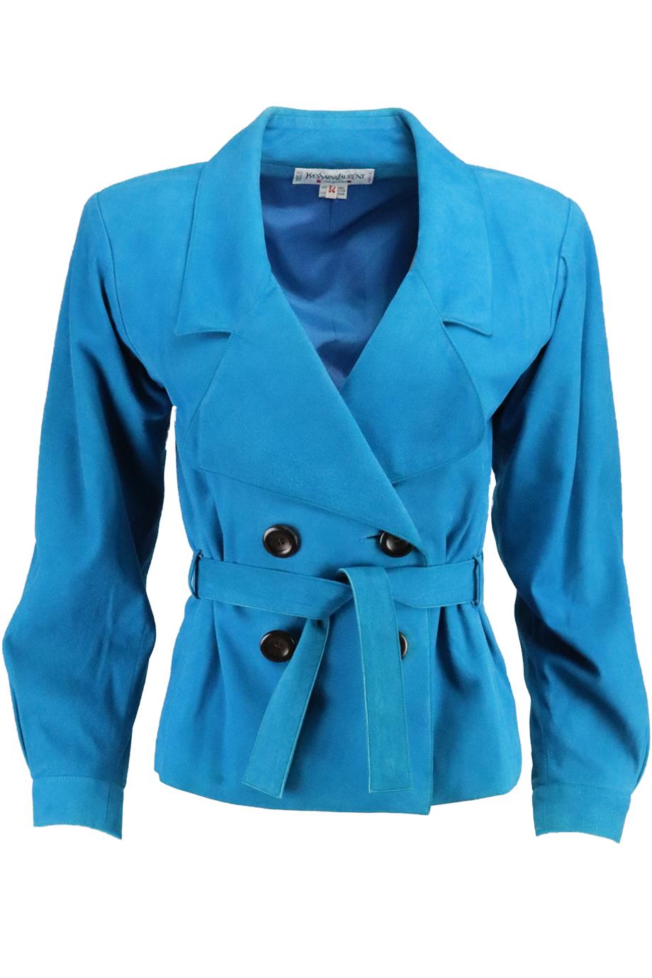 image of YVES SAINT LAURENT VINTAGE BELTED SUEDE JACKET FR 34 UK 6