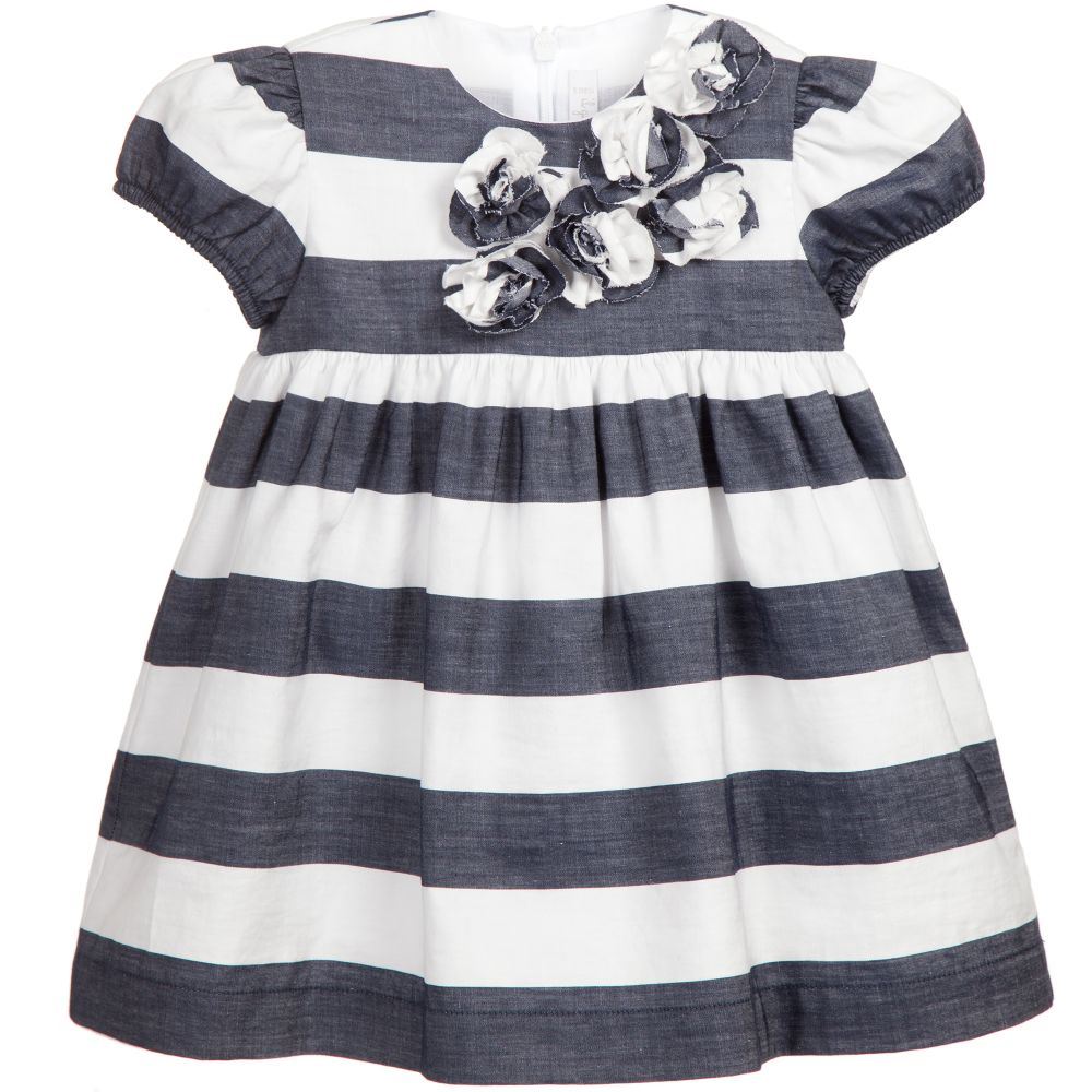 image of IL GUFO GIRLS NAVY BLUE & WHITE STRIPED DRESS 2 YEARS