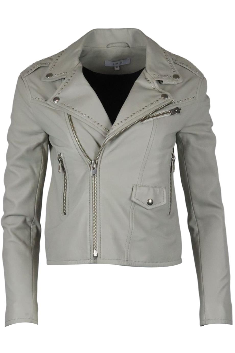 Image of IRO STUDDED LEATHER BIKER JACKET FR 36 UK 8