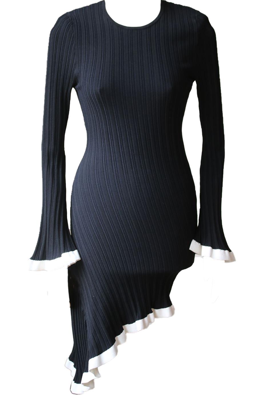 image of RONNY KOBO DAFNE CONTRAST RUFFLE RIB DRESS LARGE