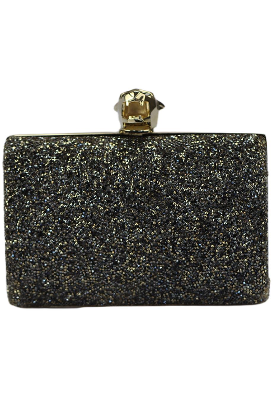 Image of STARK CRYSTAL EMBELLISHED SUEDE AND SILVER TONE CLUTCH