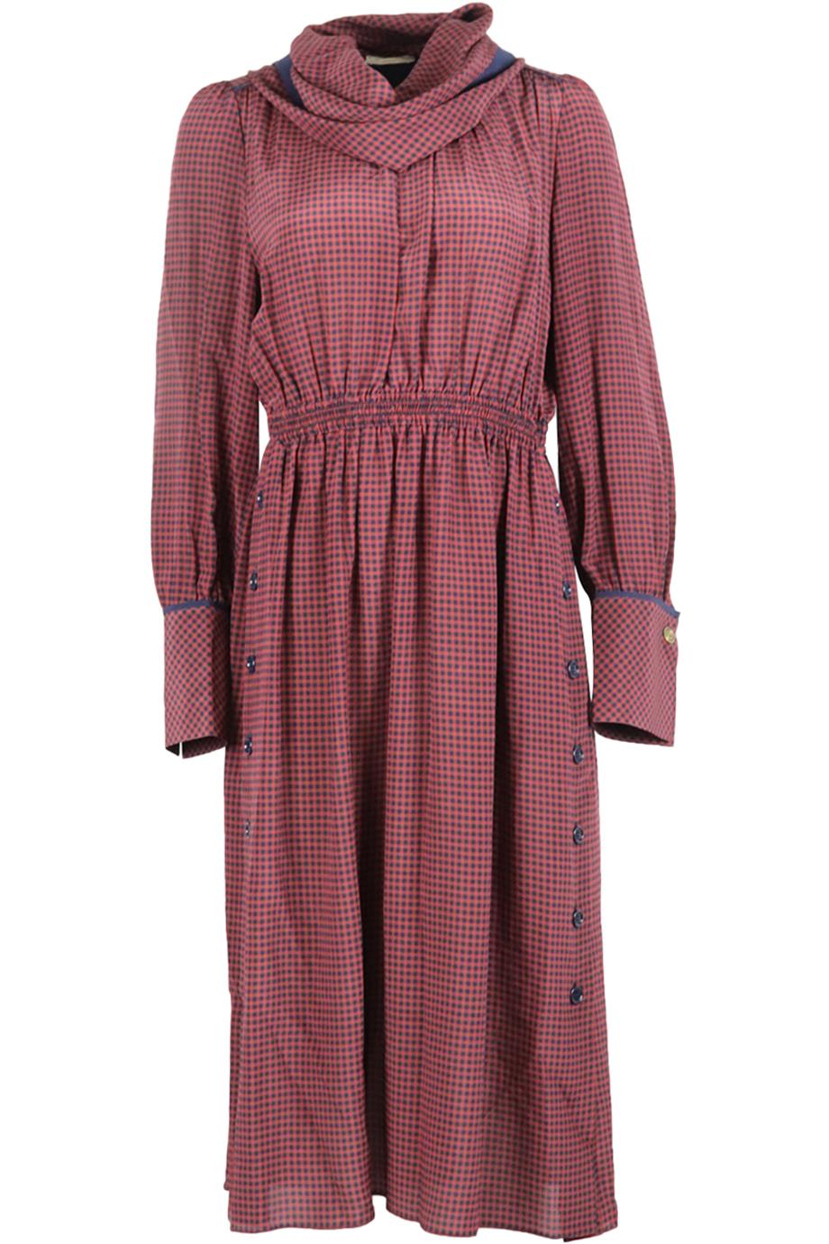 Image of FENDI DRAPED CHECKED SILK MIDI DRESS IT 42 UK 10