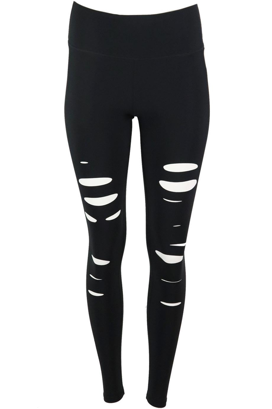 Image of ALO YOGA RIPPED WARRIOR HIGH RISE STRETCH LEGGINGS SMALL