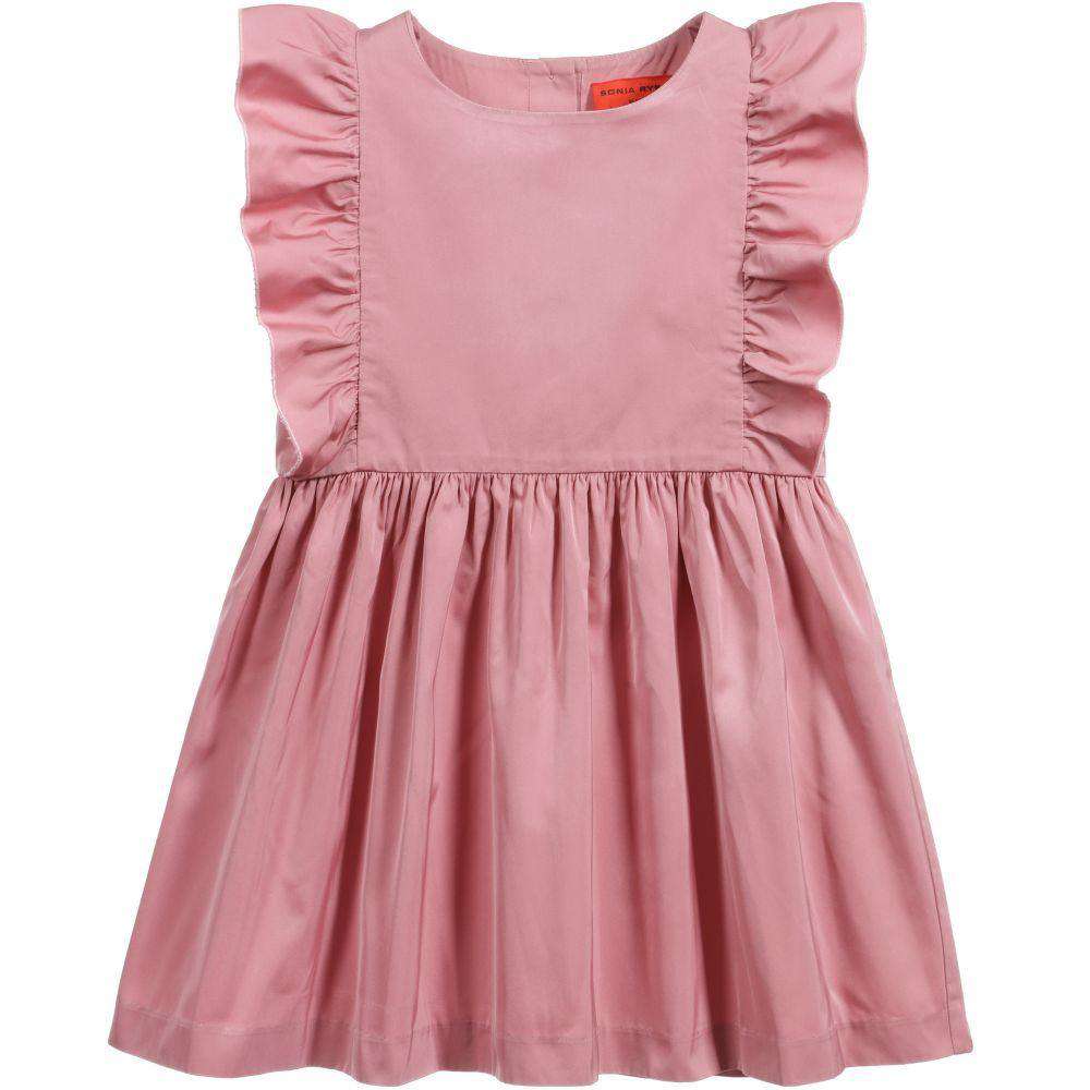 image of SONIA RYKIEL PARIS GIRLS DUSKY PINK RUFFLE SATIN TAFFETA DRESS 2 YEARS