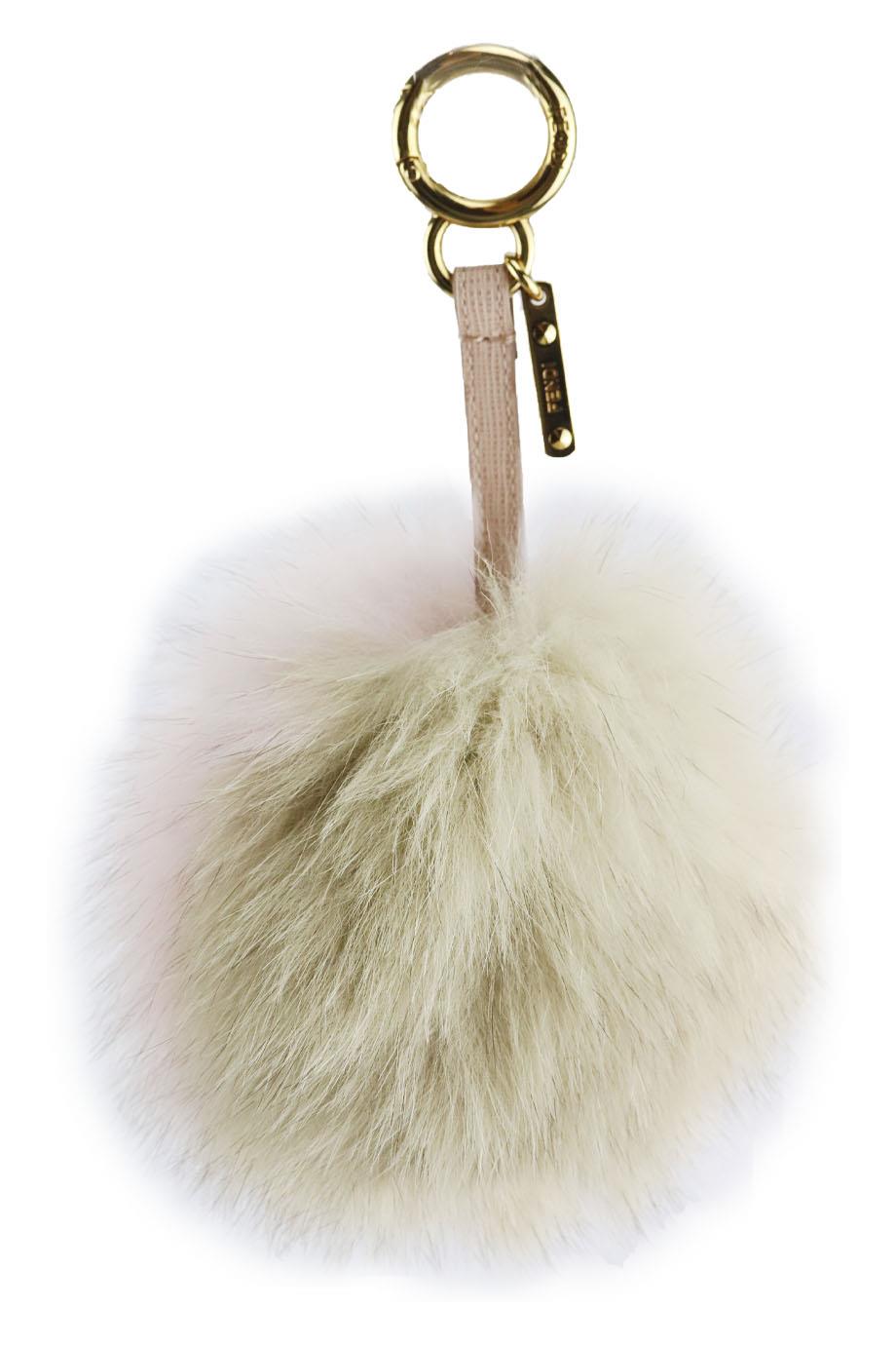 Image of FENDI TWO TONE FOX FUR AND LEATHER BAG CHARM