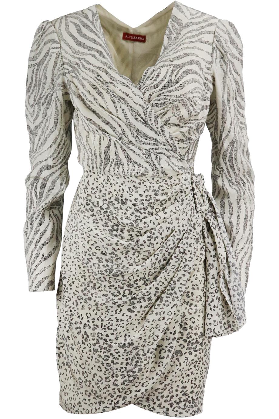 image of ALTUZARRA DRAPED PRINTED SILK MINI DRESS IT 42 UK 10