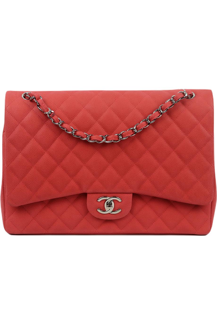 image of CHANEL 2014 MAXI CLASSIC QUILTED MATTE CAVIAR LEATHER DOUBLE FLAP SHOULDER BAG