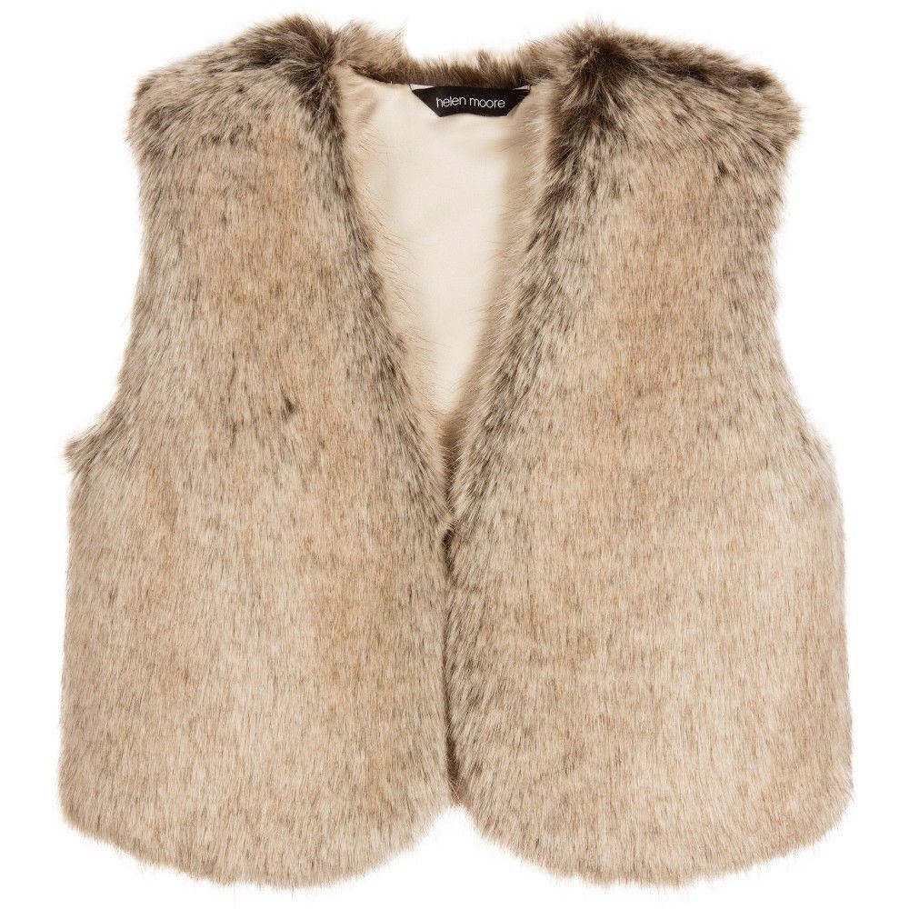 image of HELEN MOORE GIRLS DARK BEIGE FAUX FUR WAISTCOAT GILET 4-6 YEARS