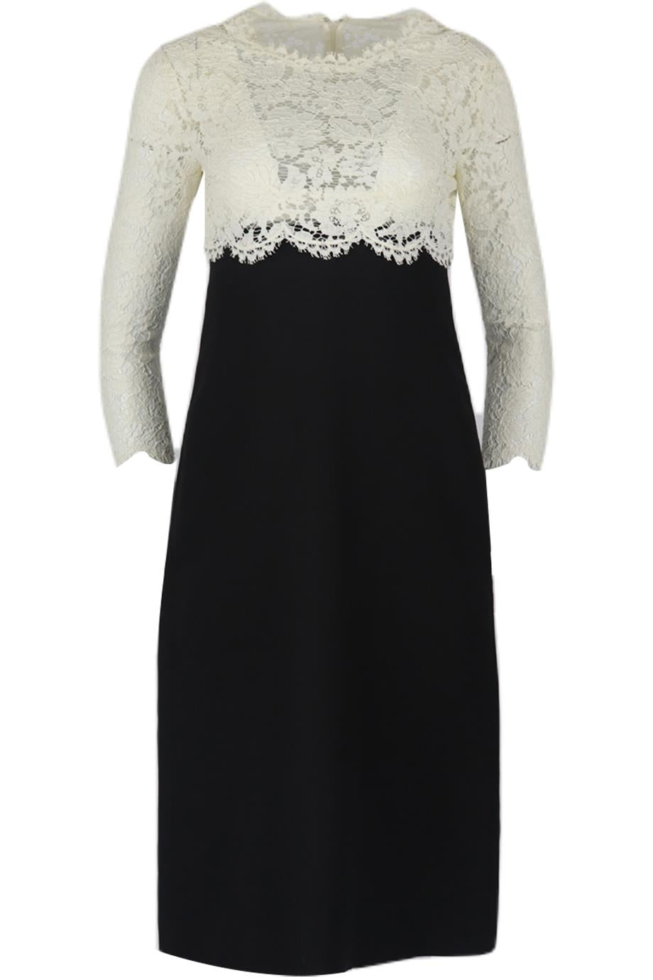 image of VALENTINO LACE PANELED WOOL AND SILK BLEND MIDI DRESS IT 40 UK 8