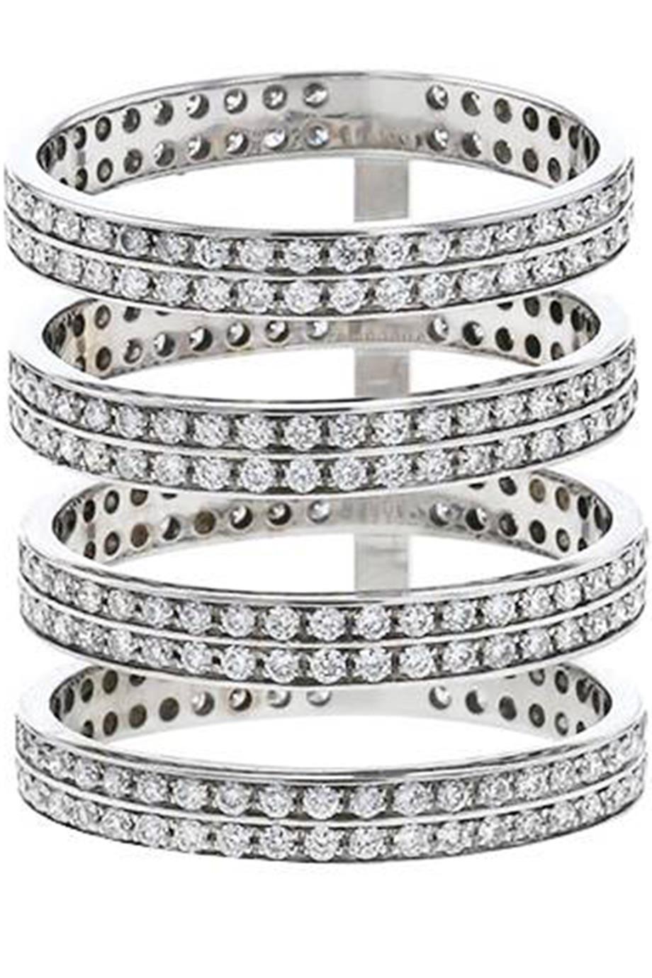 image of REPOSSI BERBERE 4 ROW 18K WHITE GOLD DIAMOND RING 16.6 MM