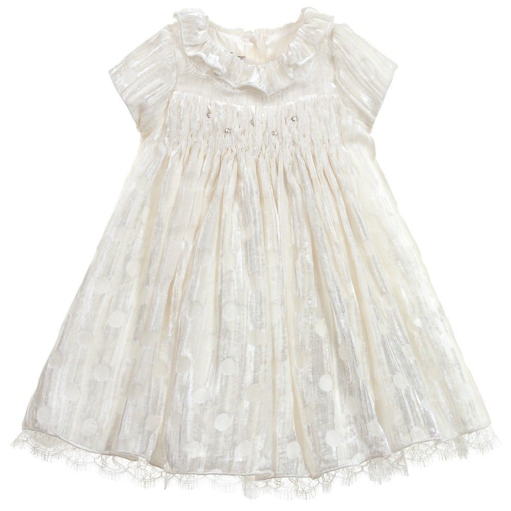 image of LA STUPENDERIA BABY IVORY VELVET SPOTTED DRESS 24 MONTHS