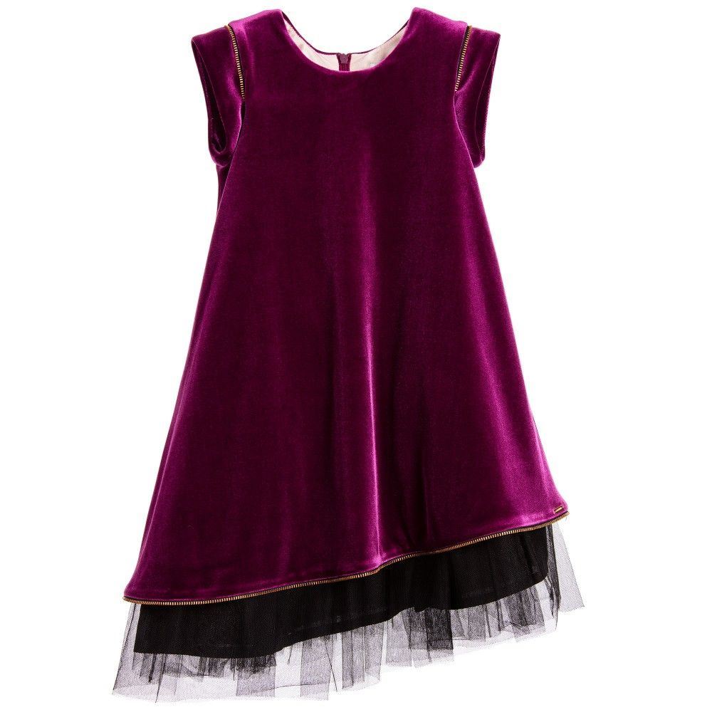 Image of JUNIOR GAULTIER GIRLS PURPLE VELVET DRESS 4 YEARS