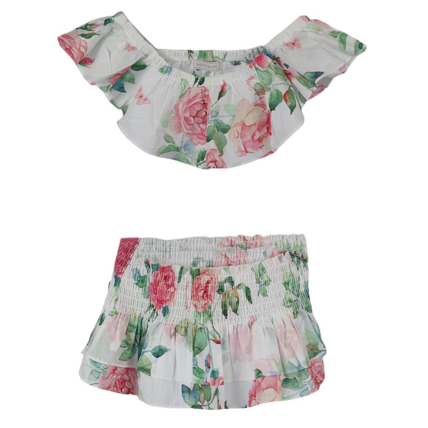 image of MONNALISA BABY GIRLS FLORAL COTTON TOP AND SKIRT SET 2 YEARS