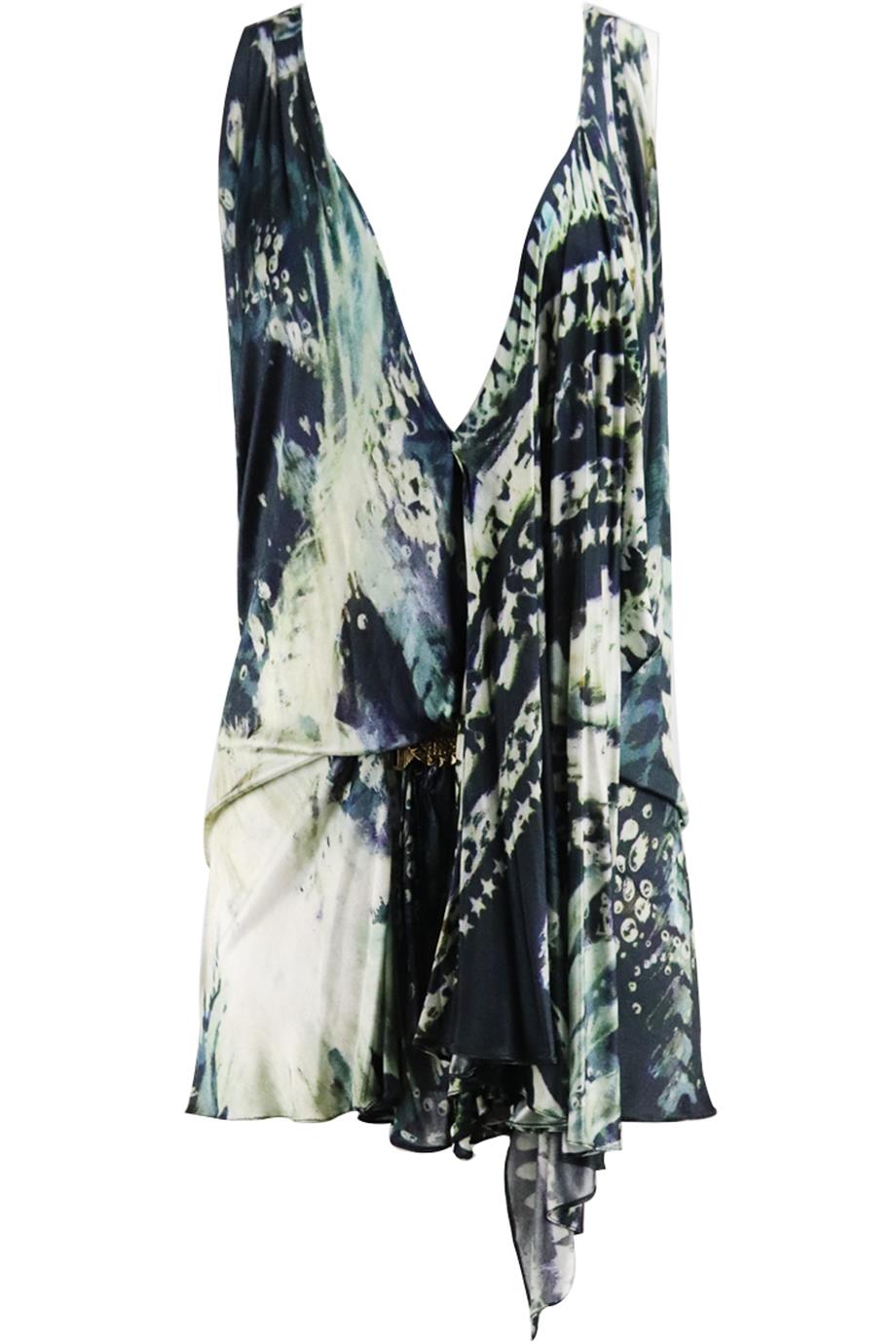 Image of BALMAIN DRAPED PRINTED JERSEY MINI DRESS FR 36 UK 8