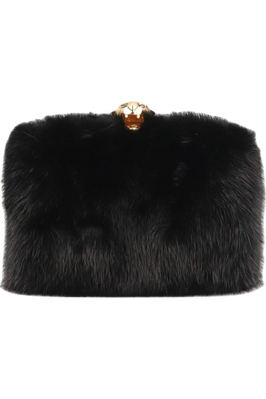 image of STARK MINK FUR AND SUEDE BOX CLUTCH