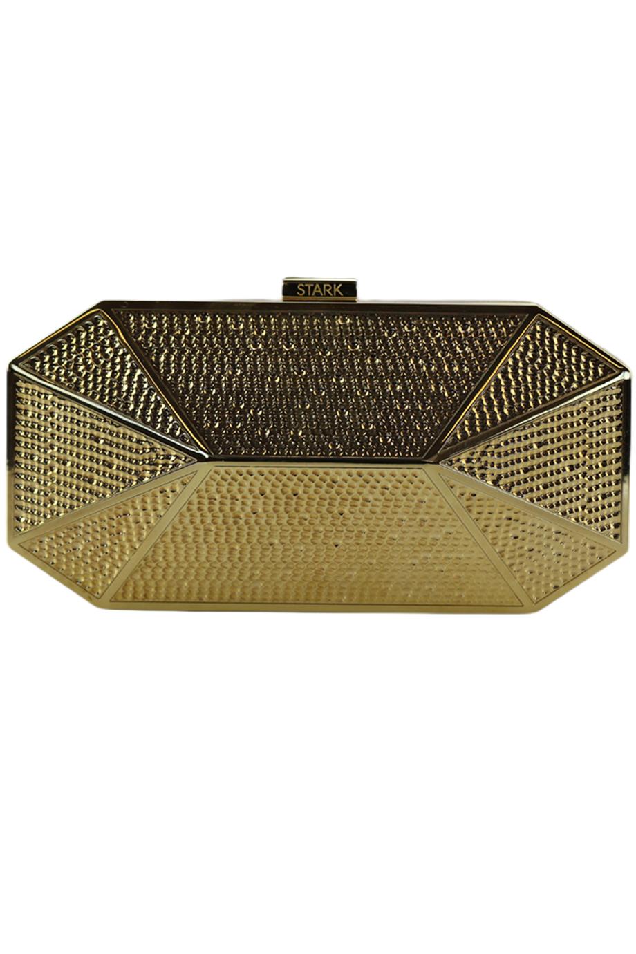 image of STARK EMBOSSED GOLD TONE CLUTCH