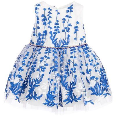 Image of DAVID CHARLES GIRLS WHITE & BLUE EMBROIDERED TULLE DRESS 4 YEARS