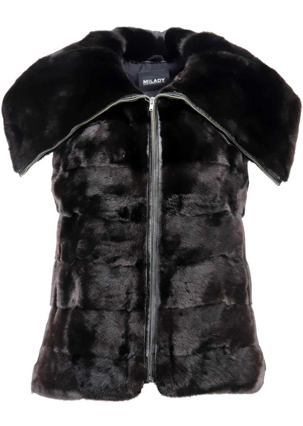 image of MILAY LEATHER TRIMMED MINK FUR GILET FR 38 UK 10