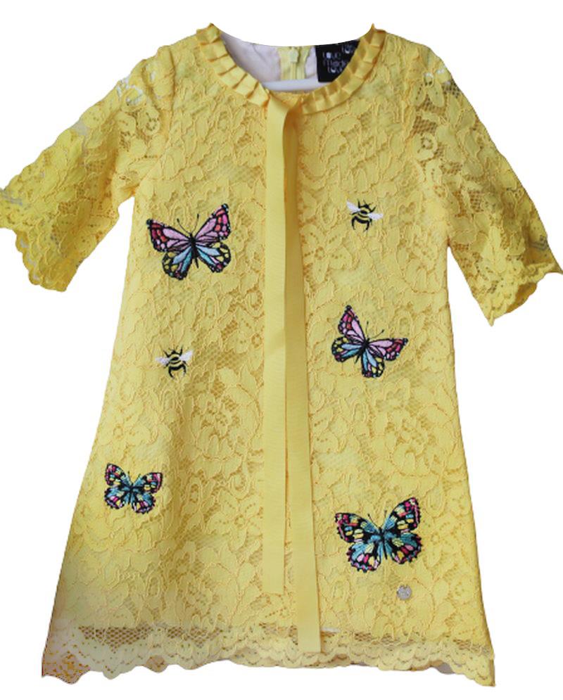 image of LOVE MADE LOVE GIRLS YELLOW LACE DRESS 4-5 YEARS