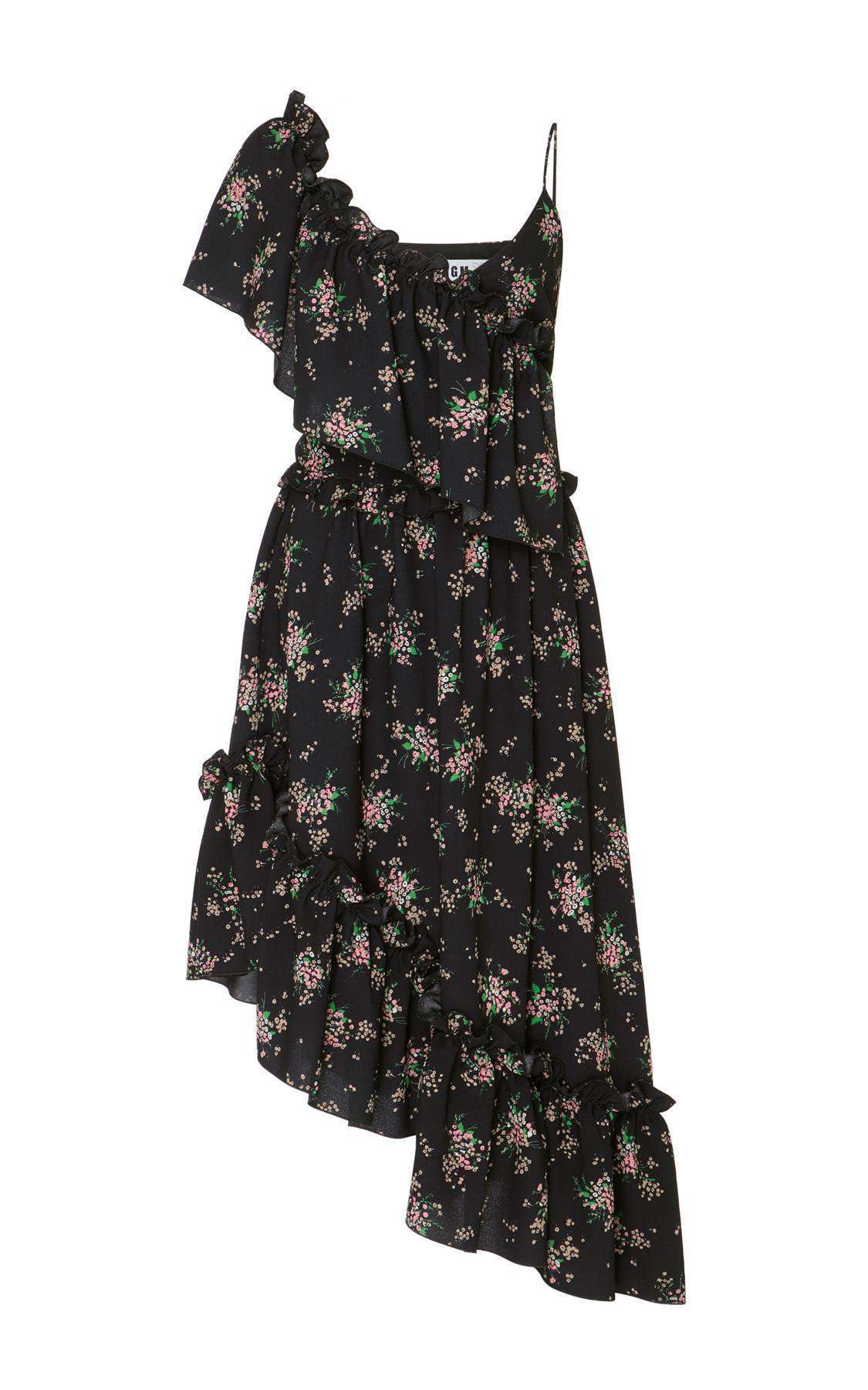 Image of MSGM ASYMMETRIC FLORAL PRINT CREPE DE CHINE DRESS IT 40 UK 8