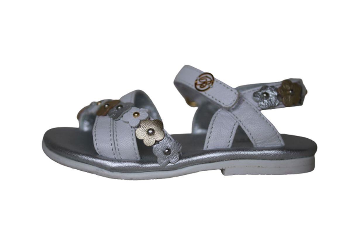 image of MISS BLUMARINE GIRLS WHITE, SILVER & GOLD FLOWER SANDALS EU 21 UK 4.5