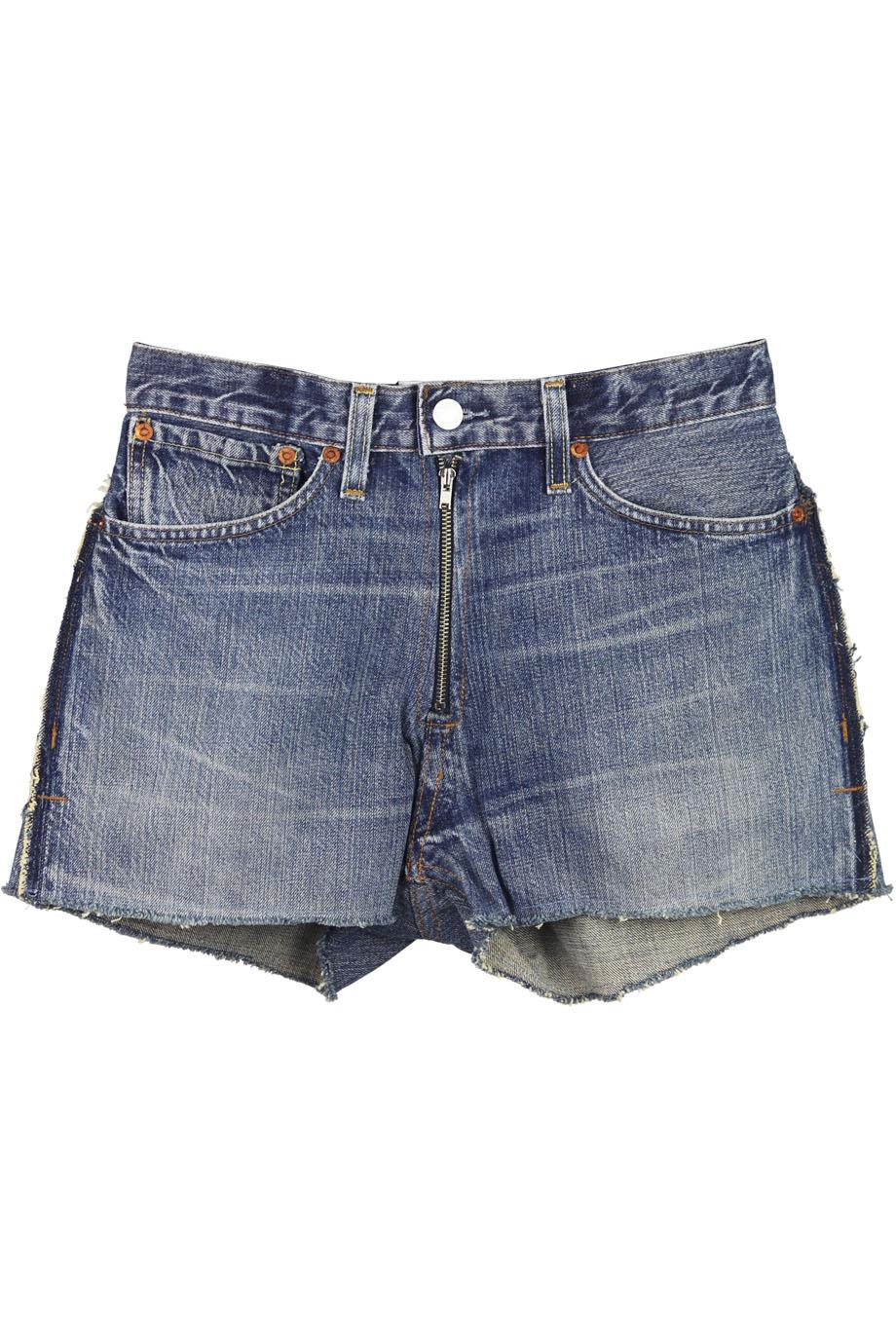 Image of RE/DONE DISTRESSED HIGH WAISTED DENIM SHORTS W24 UK 6