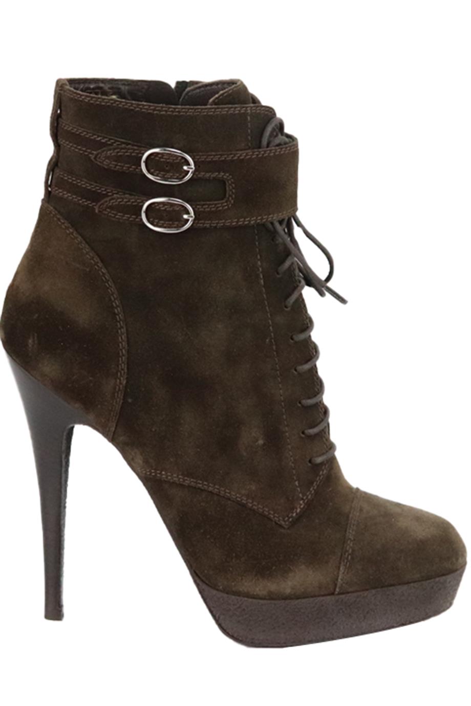 Image of YVES SAINT LAURENT SUEDE LACE UP ANKLE BOOTS EU 37.5 UK 4.5 US 7.5