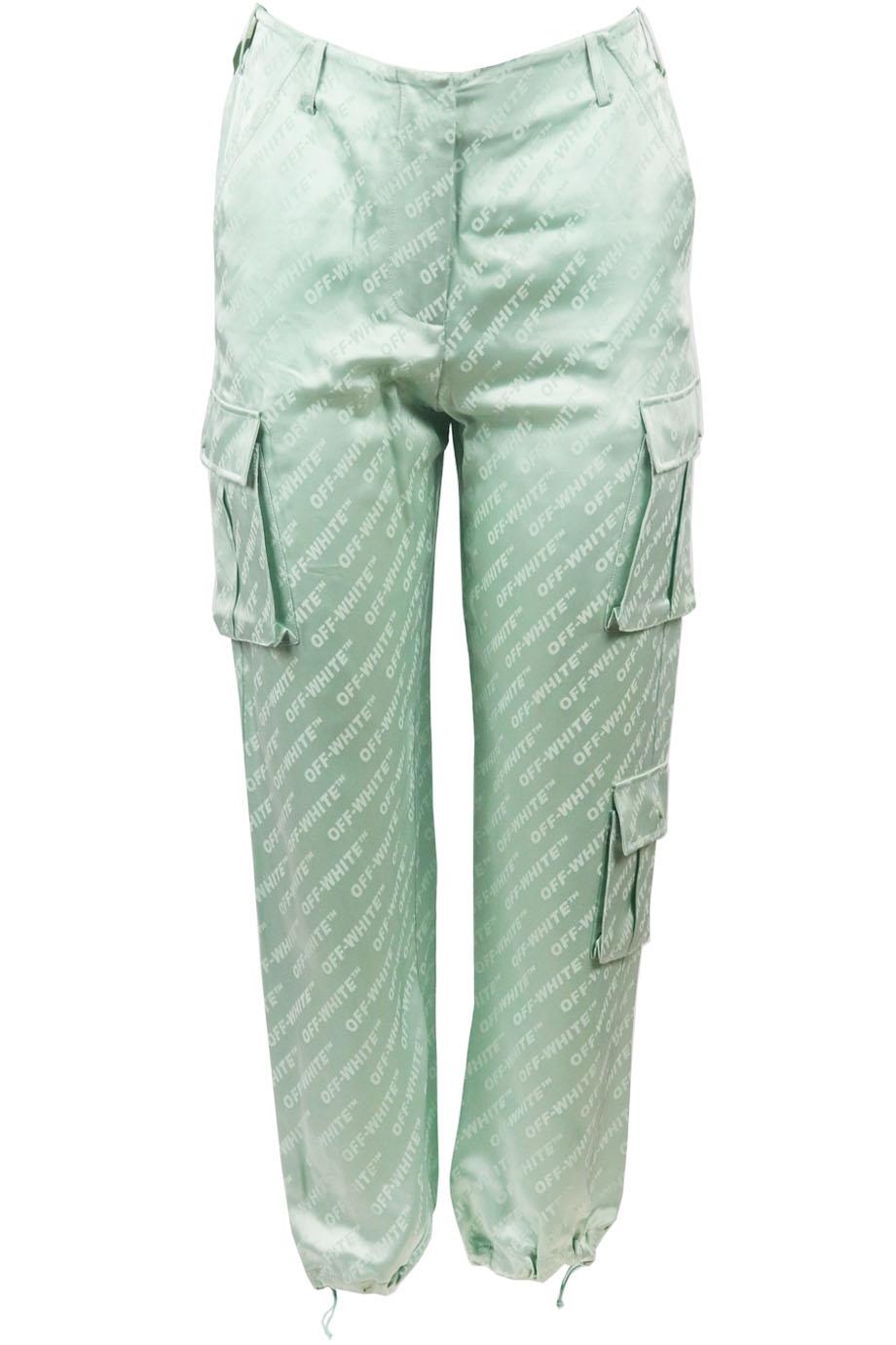 Image of OFF-WHITE C/O VIRGIL ABLOH SATIN JACQUARD STRAIGHT LEG PANTS IT 40 UK 8