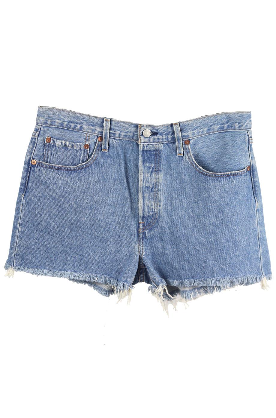 image of LEVI'S DISTRESSED HIGH WAISTED DENIM SHORTS W30 UK 12