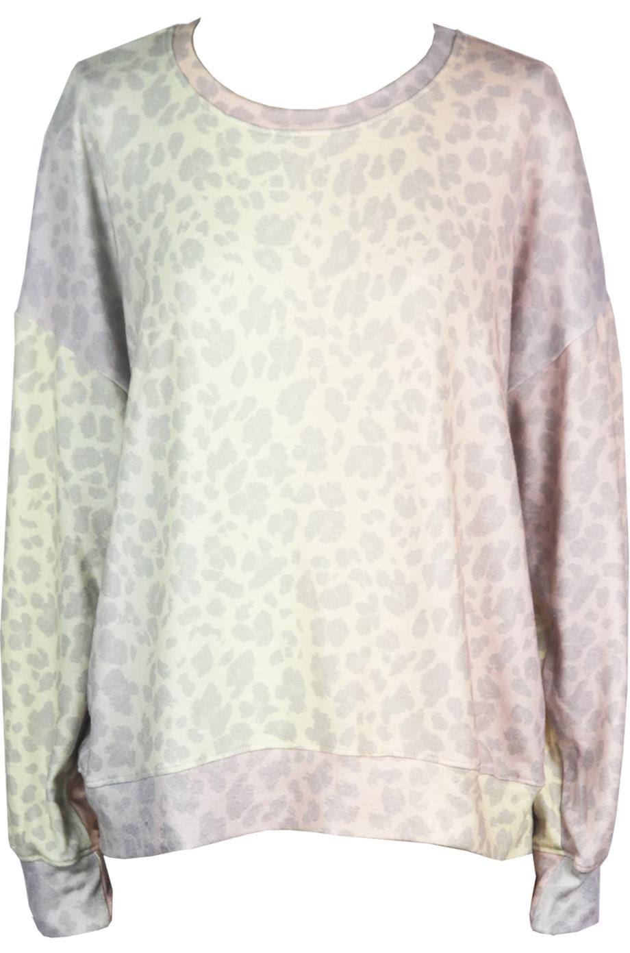 image of SUNDRY TIE DYED LEOPARD PRINT STRETCH JERSEY SWEATSHIRT UK 12