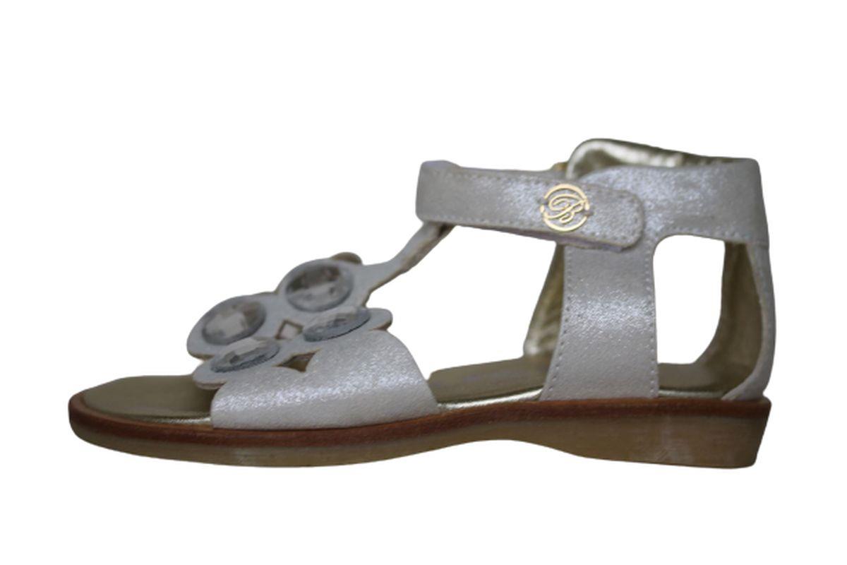 image of MISS BLUMARINE GIRLS METALLIC IVORY LEATHER SANDALS EU 24 UK 7