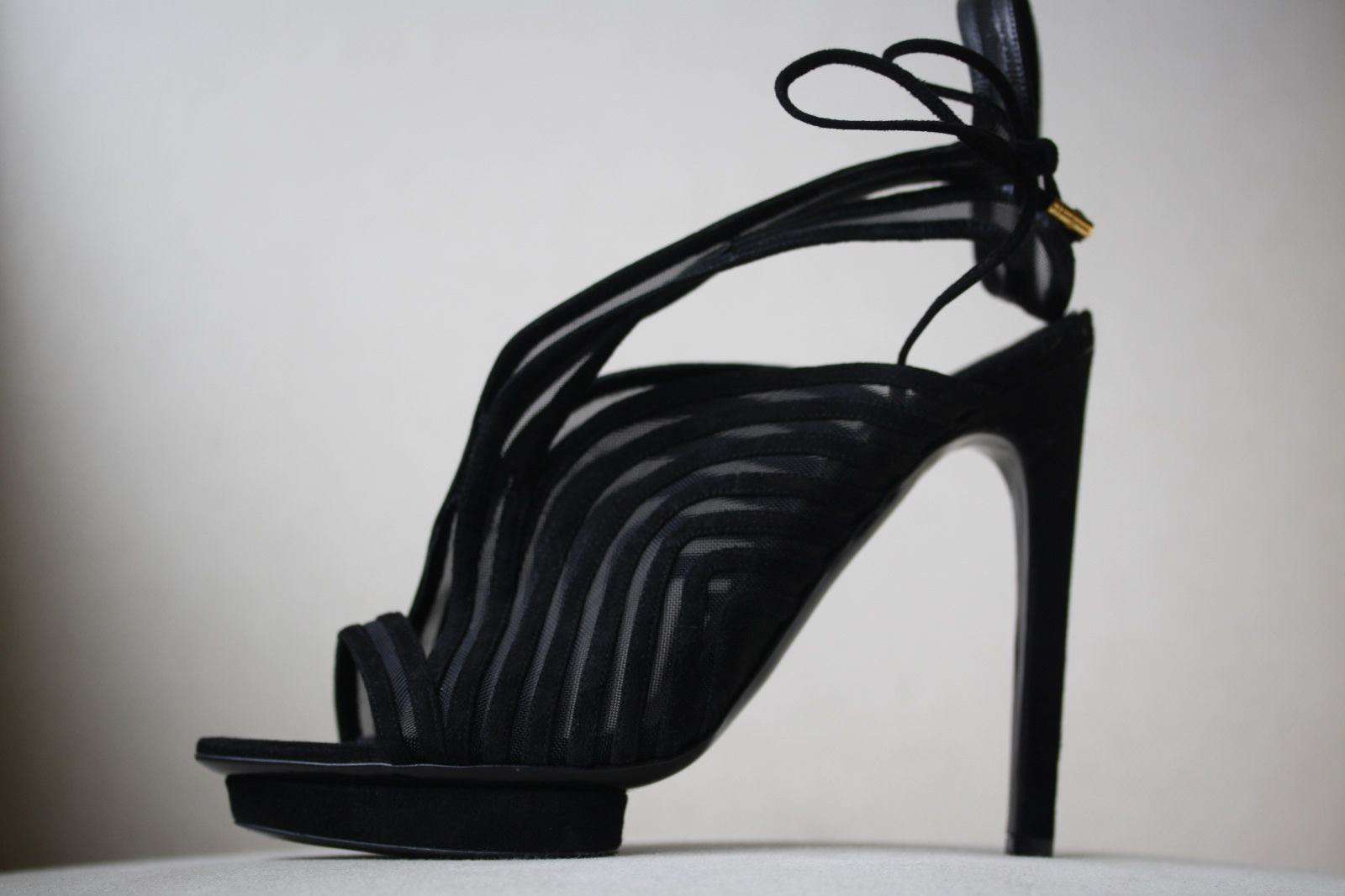 TOM FORD BLACK SUEDE AND MESH HEELS SANDALS  UK  | Nikki Bradford