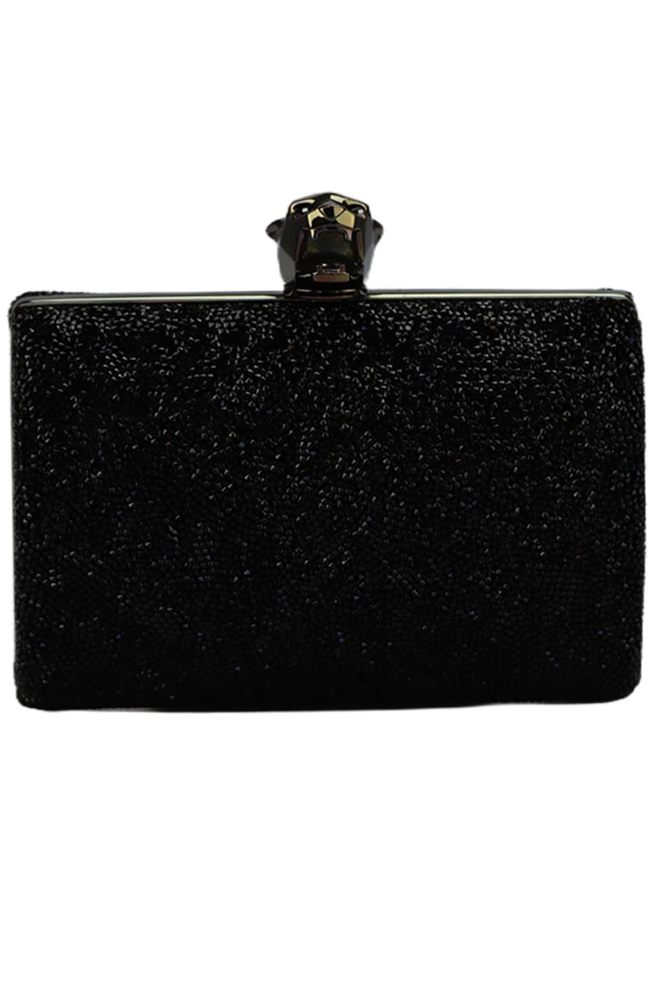 Image of STARK CRYSTAL EMBELLISHED SUEDE AND GUNMETAL TONE CLUTCH