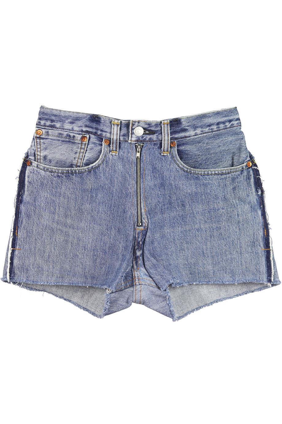 image of RE/DONE DISTRESSED HIGH WAISTED DENIM SHORTS W24 UK 6