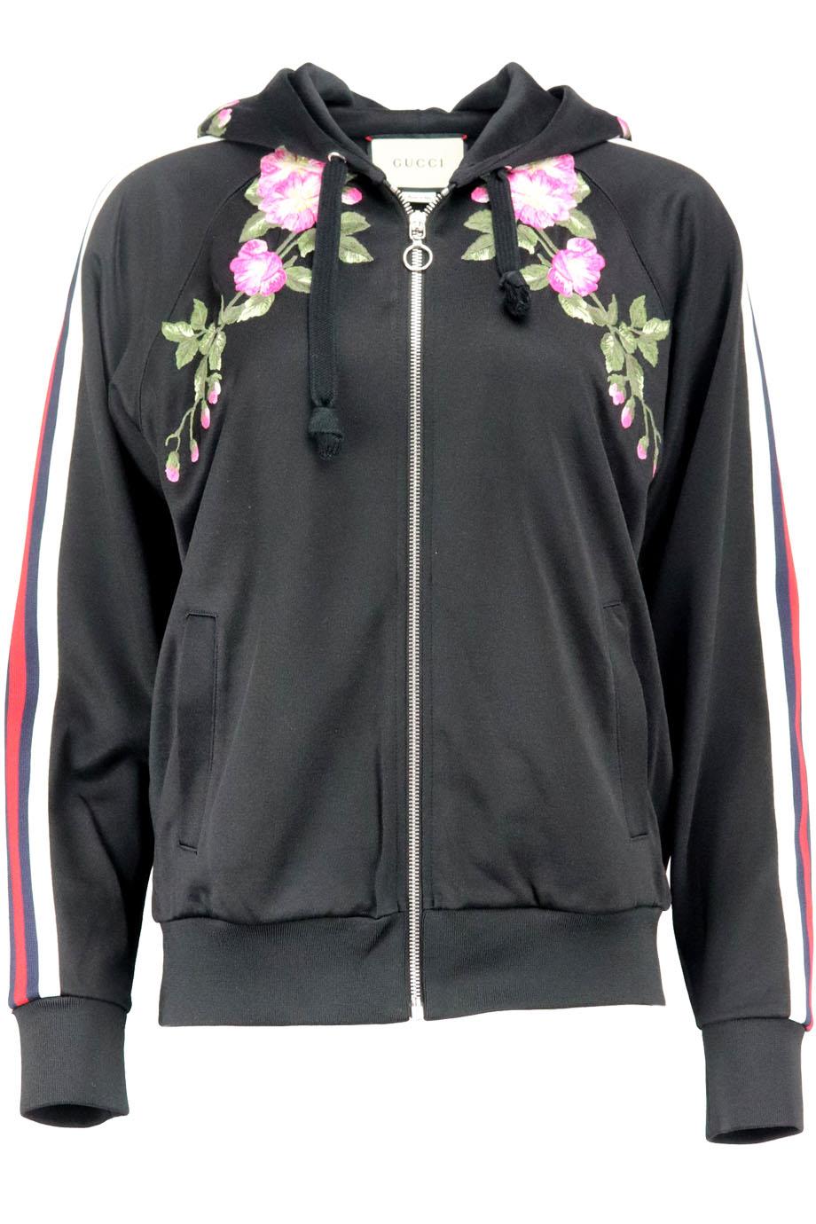 image of GUCCI FLORAL EMBROIDERED SATIN JERSEY HOODIE XSMALL