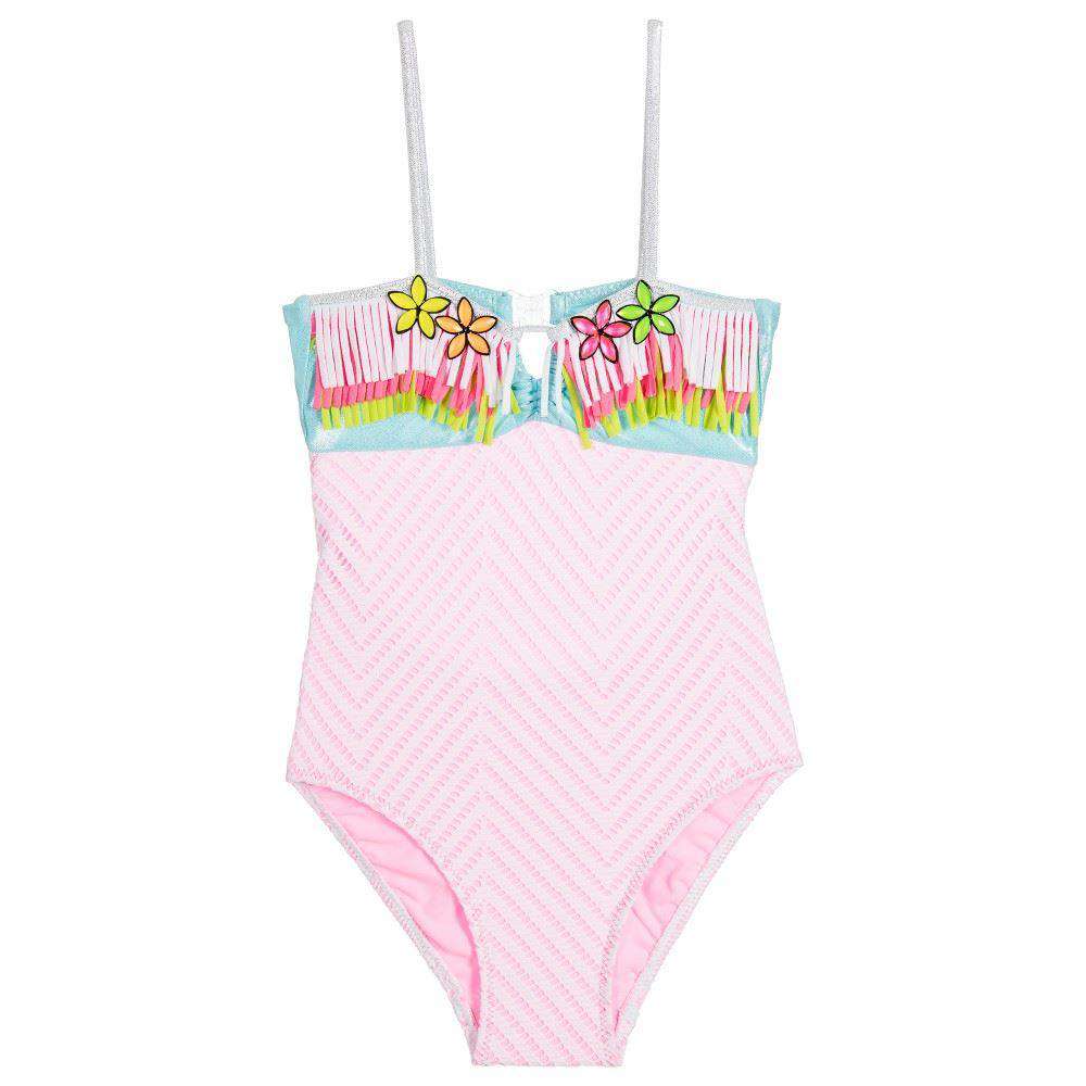 Image of PATE DE SABLE GIRLS PINK FRINGED SWIMSUIT 4 YEARS