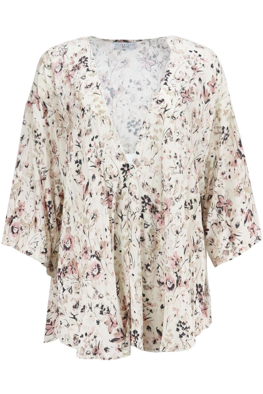 Image of FLYNN SKYE FLORAL PRINT CREPE KIMONO SMALL