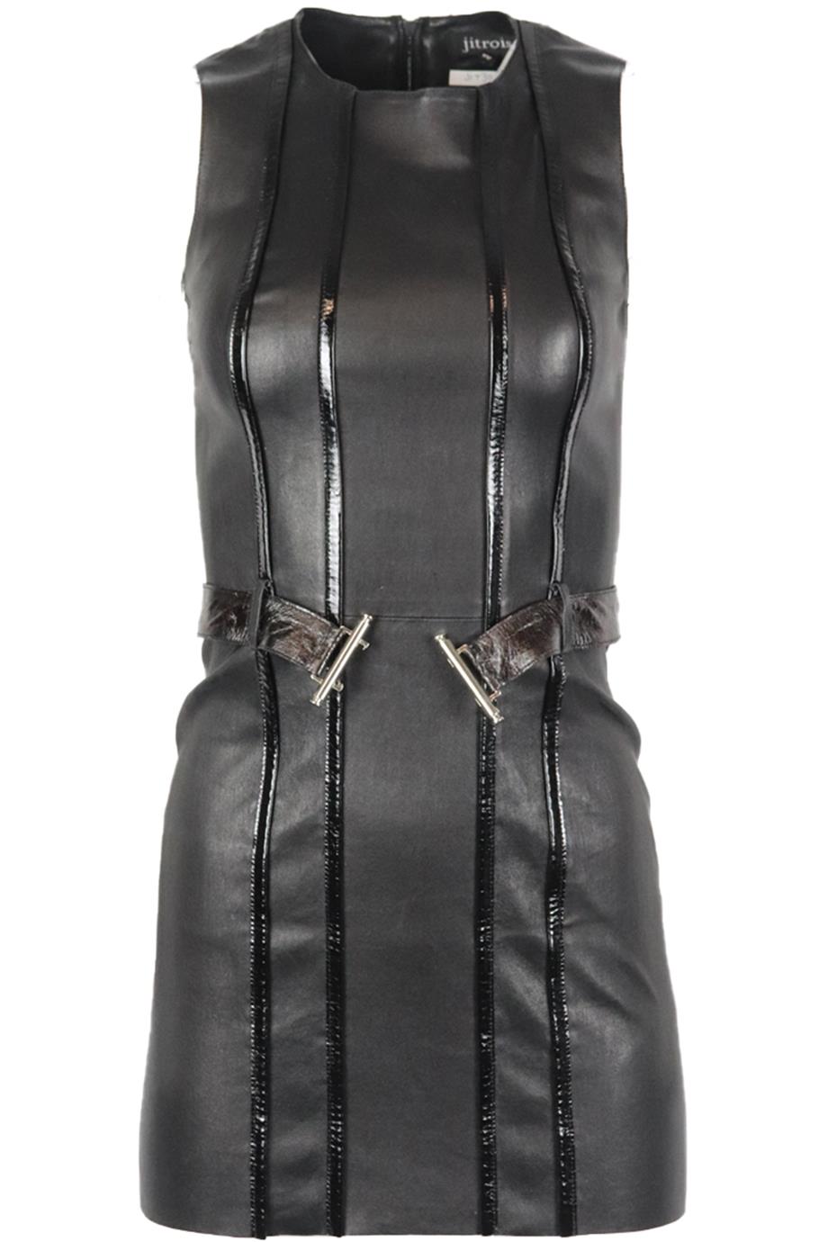 image of JITROIS BELTED STRETCH LEATHER MINI DRESS FR 36 UK 8