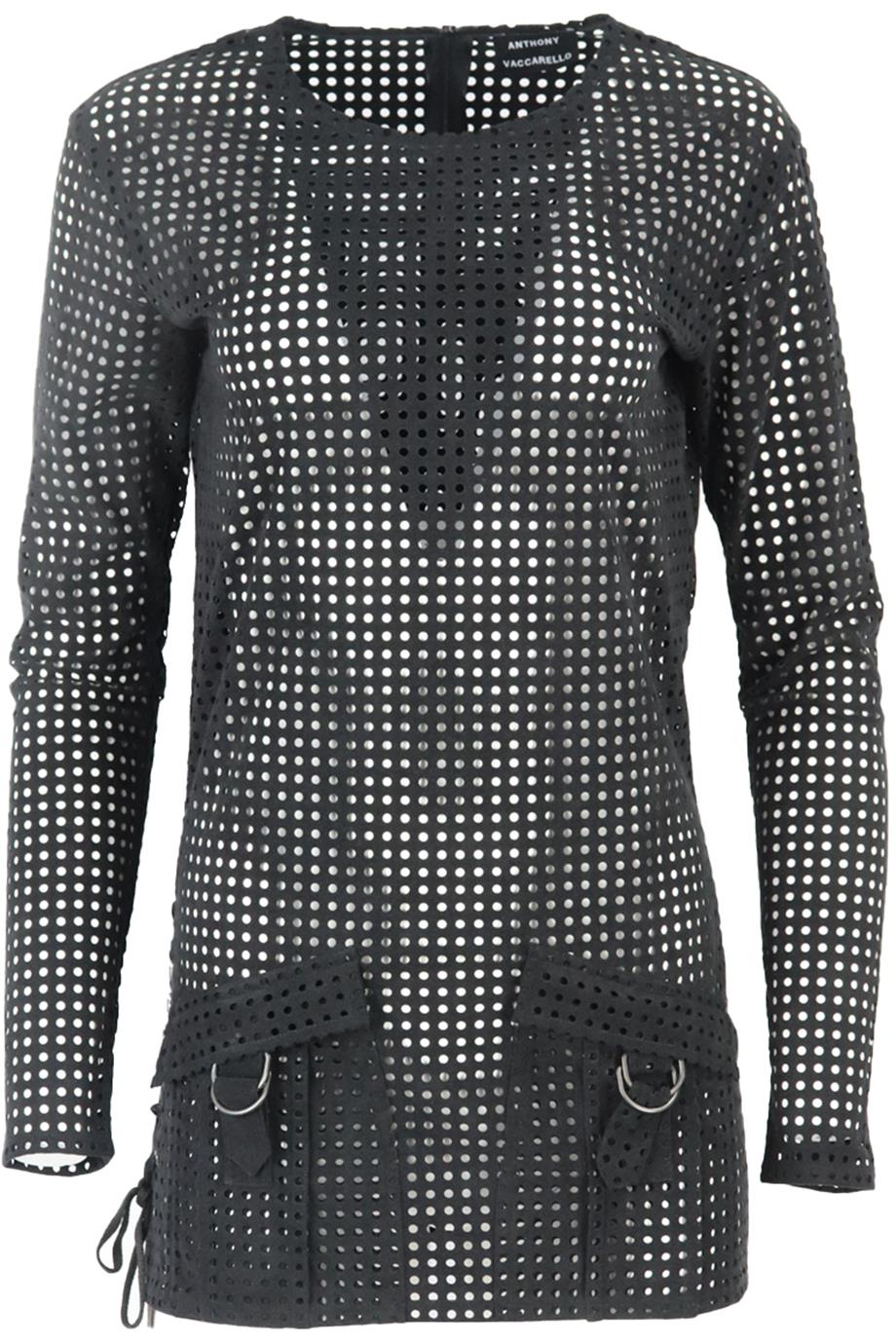 image of ANTHONY VACCARELLO PERFORATED FAUX SUEDE MINI DRESS FR 34 UK 6