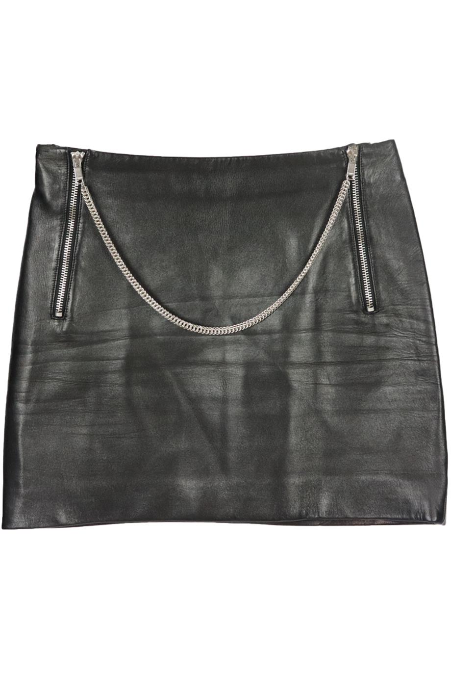 image of SAINT LAURENT CHAIN DETAILED LEATHER MINI SKIRT FR 36 UK 8