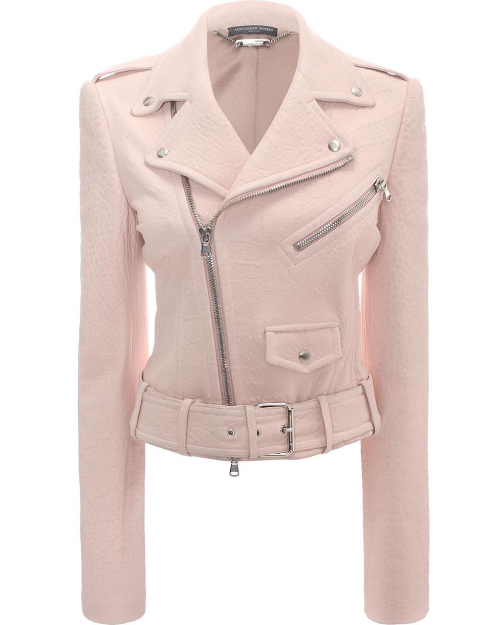 image of ALEXANDER MCQUEEN CROPPED TEXTURED LEATHER BIKER JACKET IT 40 UK 8