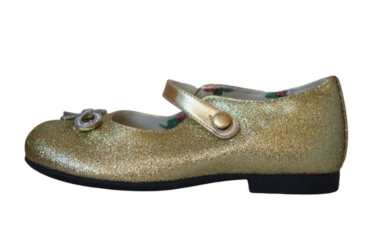 Image of GUCCI GIRLS GOLD GLITTER CRYSTAL BOW LEATHER SHOES EU 25 UK 8