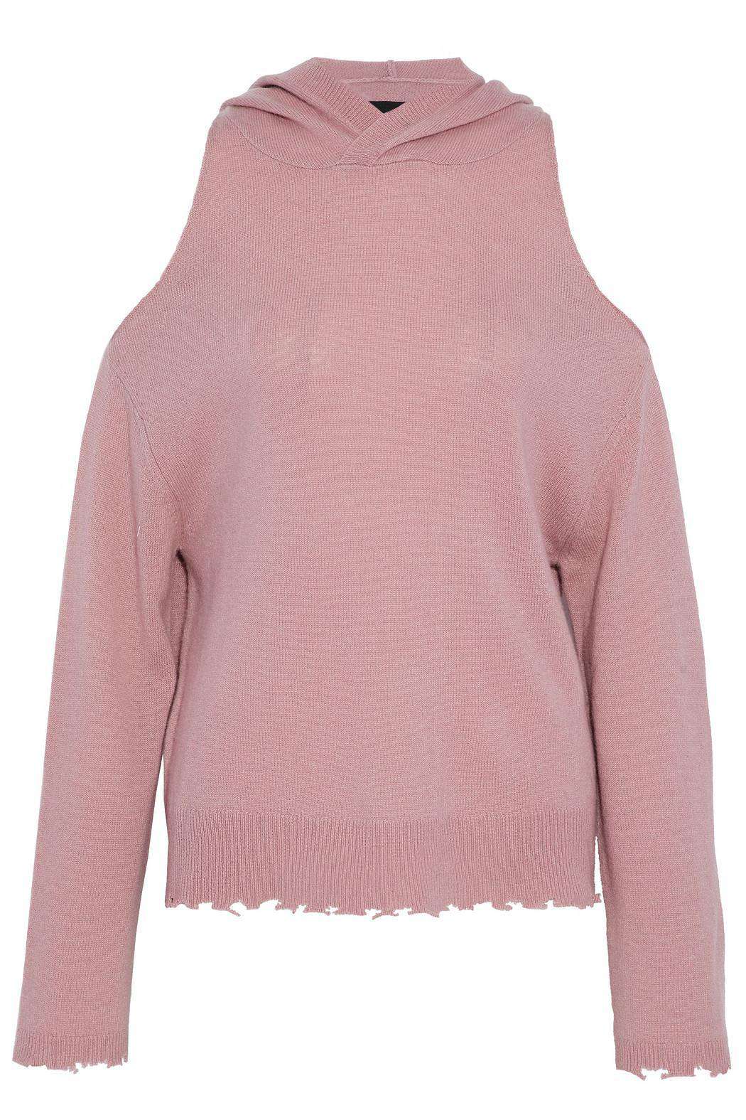 Image of RTA JUNO COLD SHOULDER DISTRESSED CASHMERE HOODIE XSMALL