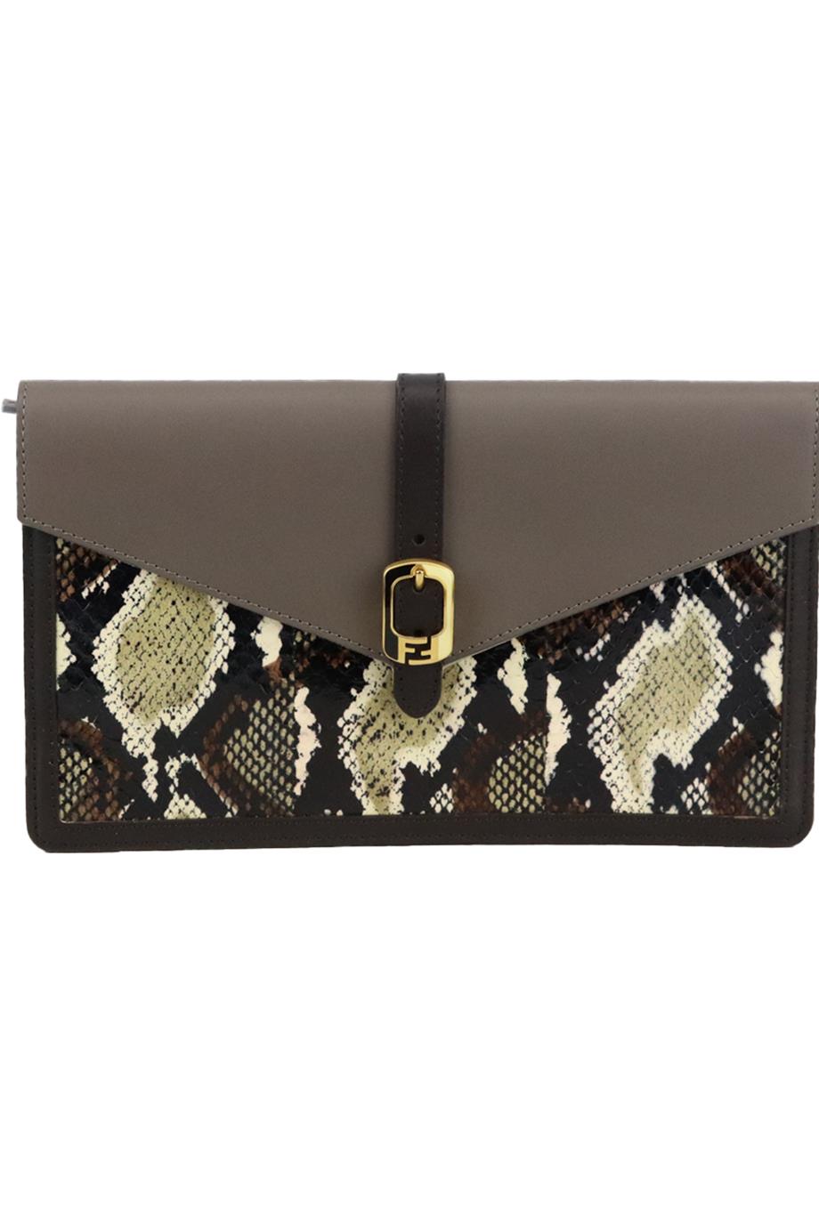 Image of FENDI BUSTINA PYTHON AND LEATHER CLUTCH